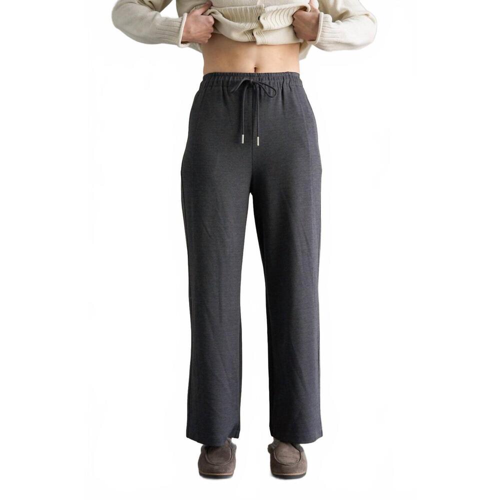 NEW ELLE GREY dani elastic waist wide classic pants in grey